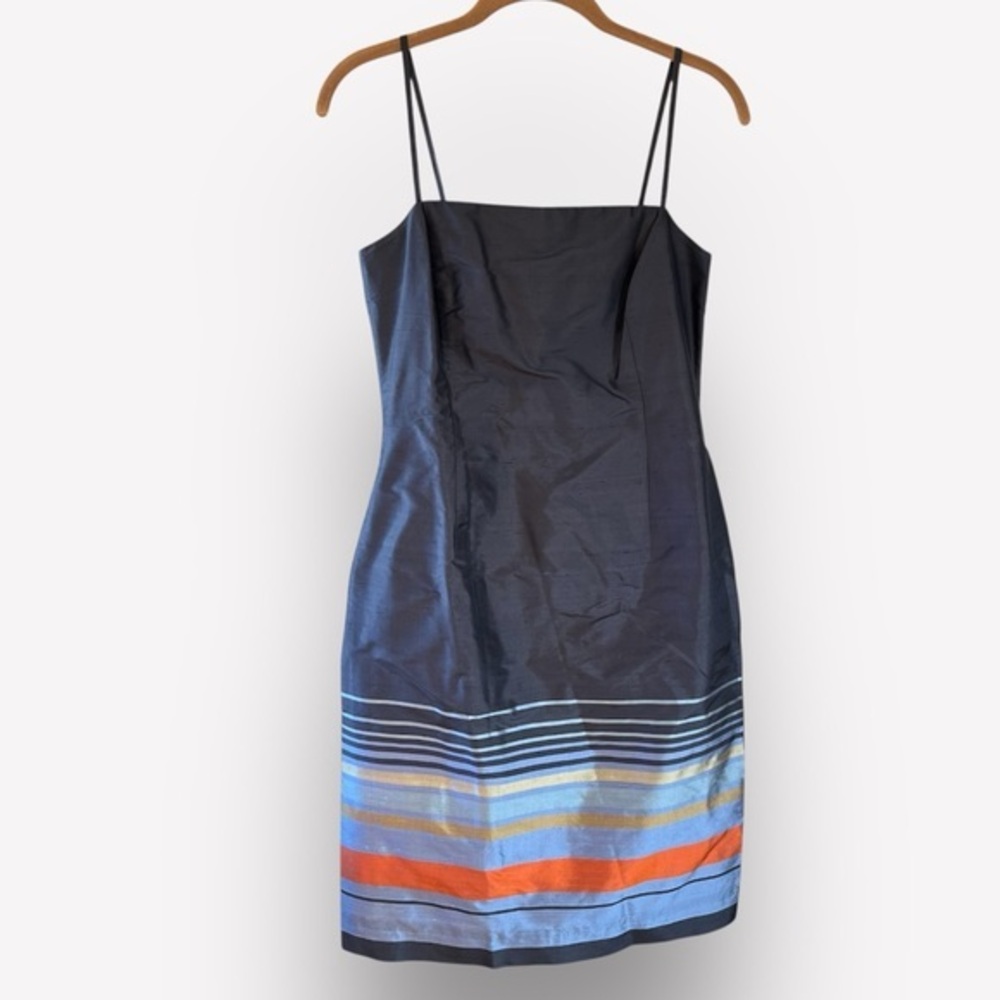 🥑Ann Taylor Petites raw silk dress blue orange spaghetti straps size 6 petite